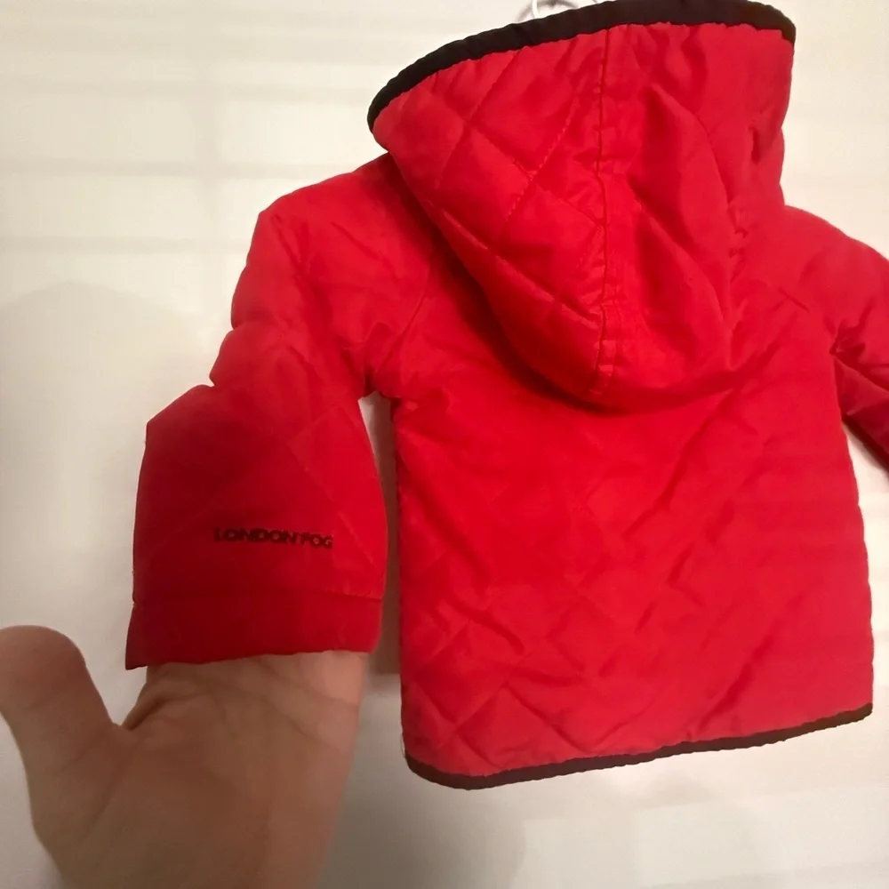 Toddler Girl London Fog Red Quilted Jacket with Hood, size 24 months